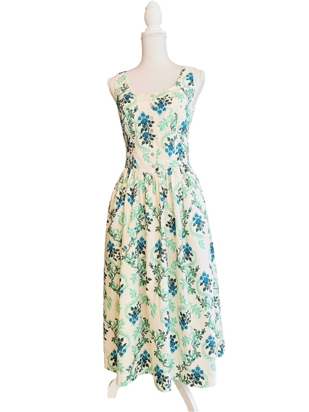 Tuckernuck Gorgeous Floral Sleeveless Maxi Dress in White, Blue and Greens